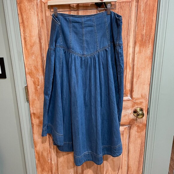Anthropologie 18W Pilcro Pleated Basque-Waist Denim 2X Plus Midi Skirt - Picture 6 of 8